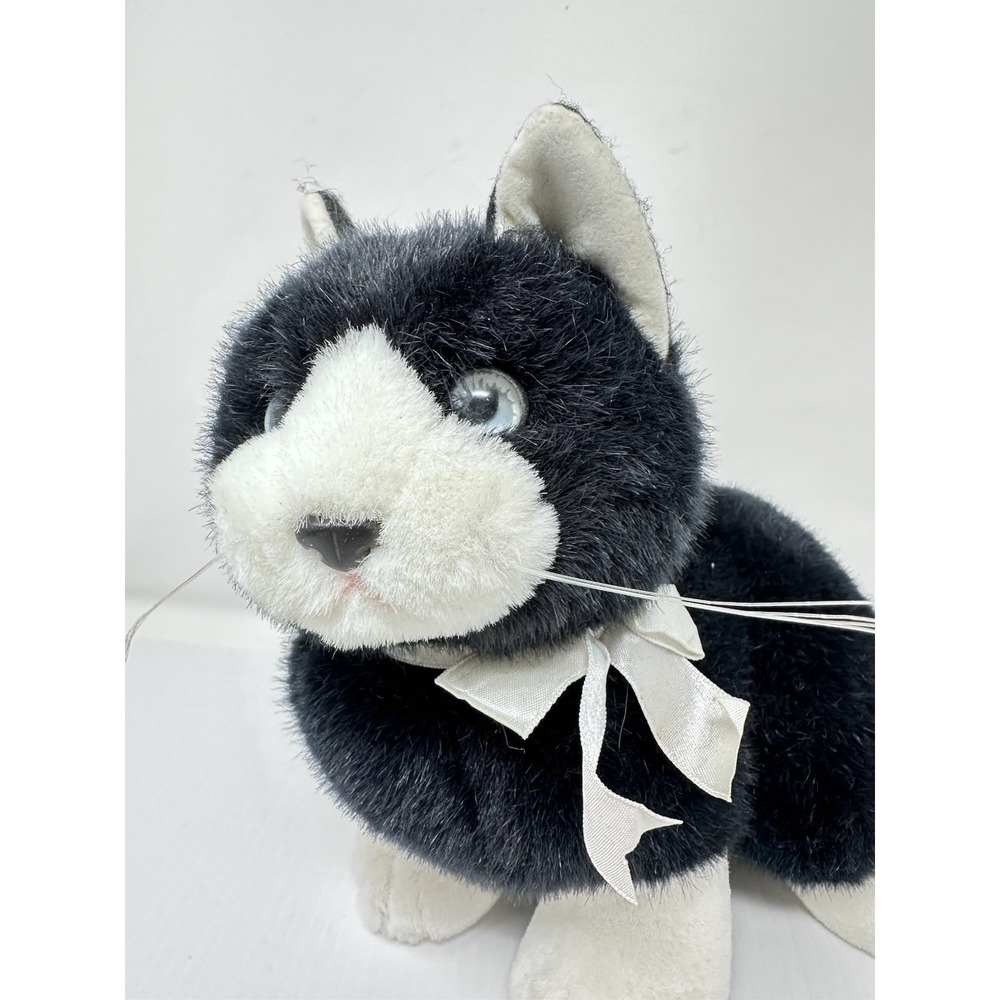 Vintage Blue Eyed Black White Tuxedo Cat 12" Plush Realistic Sitting